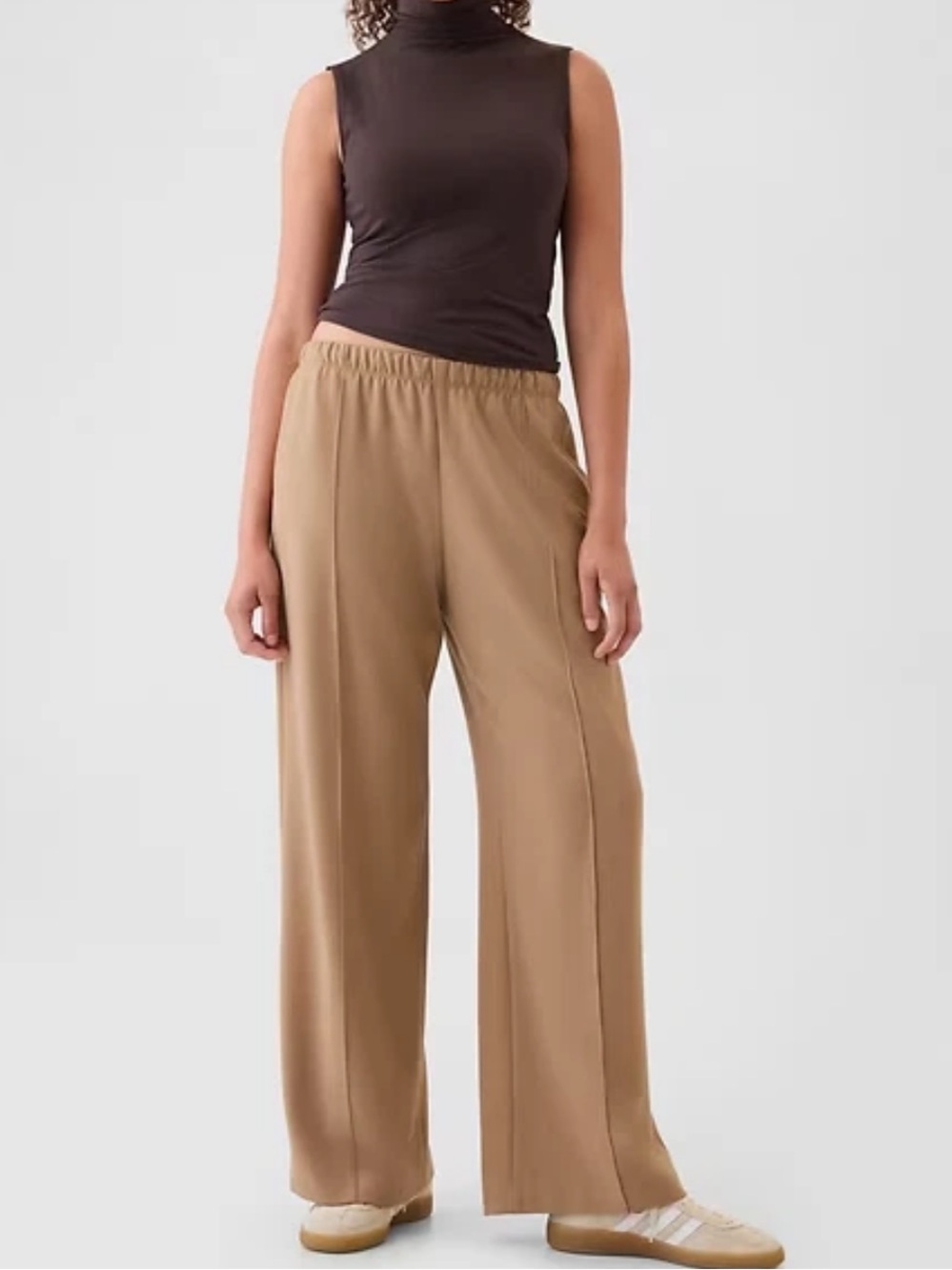 GAP Seamed Wide-Leg Pull On Pants Size Medium Light Brown Brushed Twill